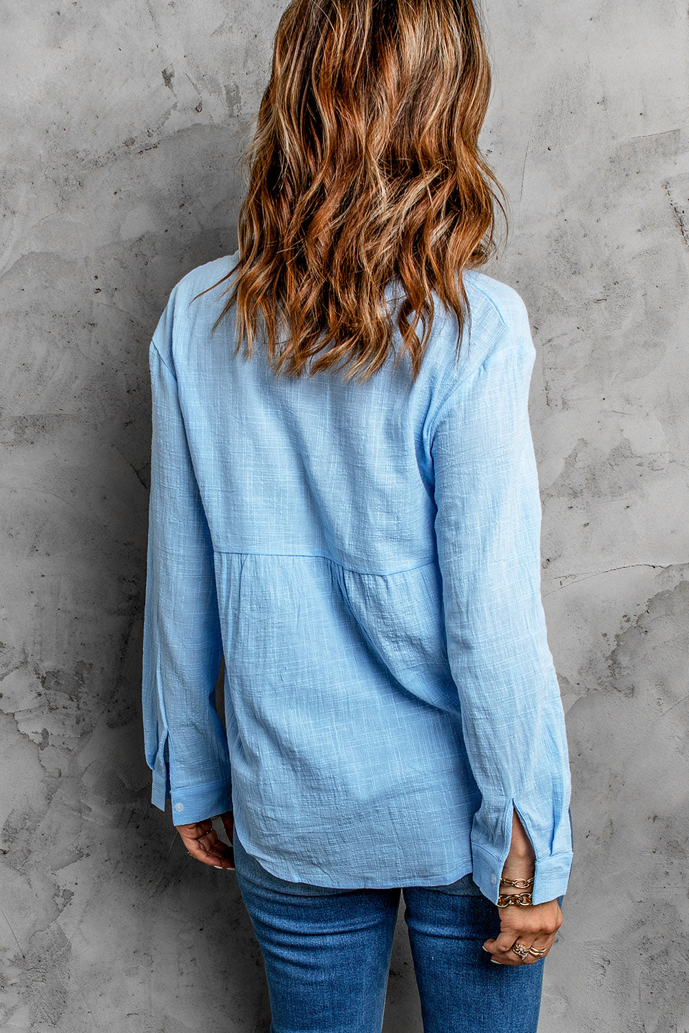 Women's Full Size Textured Button Front Curved Hem Shirt