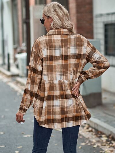 Plaid Button Up Dropped Shoulder Shirt