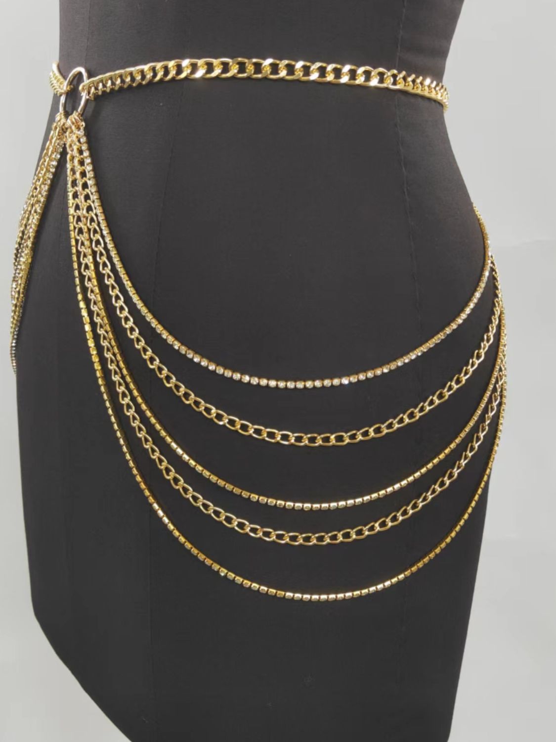 Halloween Multi-Layered Ring Detail Waist Chain with Rhinestones