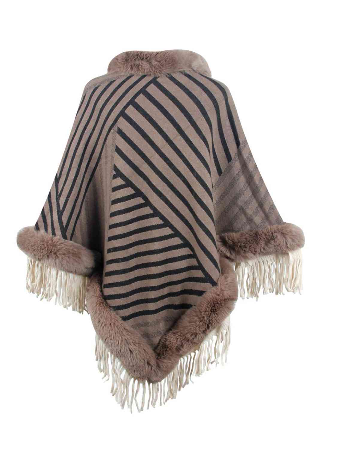 Contrasting Beauty One Size Striped Fringe Hem Poncho