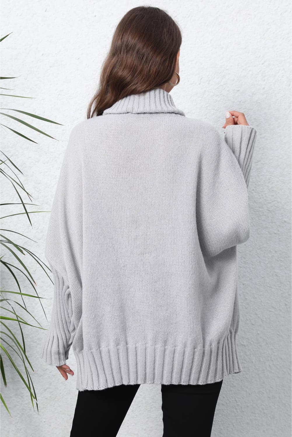 One Size Turtle Neck Long Sleeve Ribbed Sweater