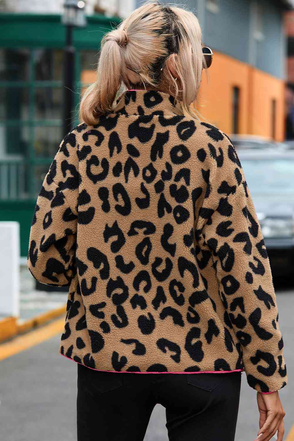 Bella Leopard Zip-Up Dropped Shoulder Jacket