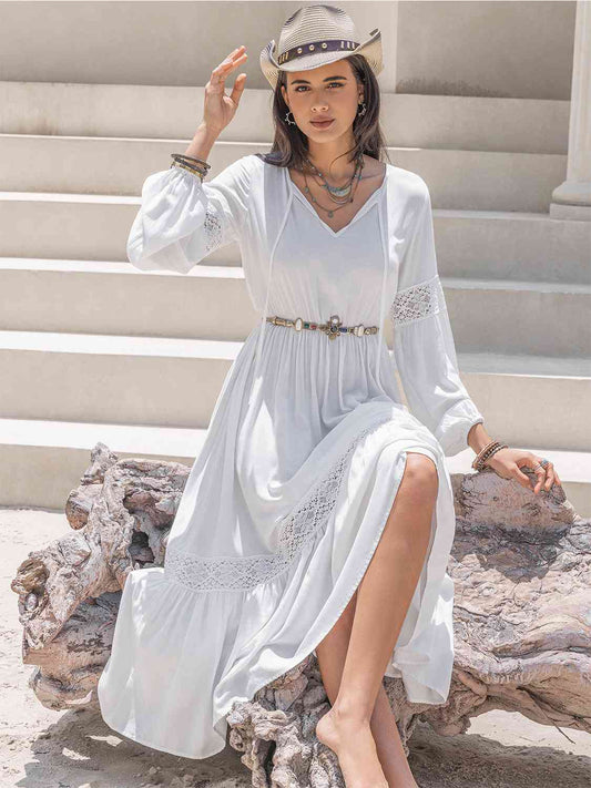 Layla Tie Neck Balloon Sleeve Midi Dress