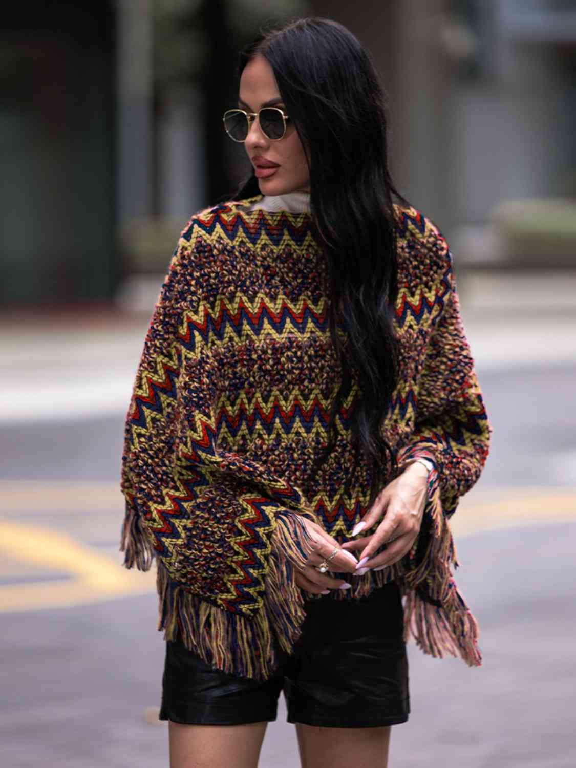 Boho Bea Fringe Hem Boatneck Poncho