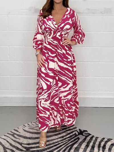 Smocked Printed Flounce Sleeve Maxi Dress