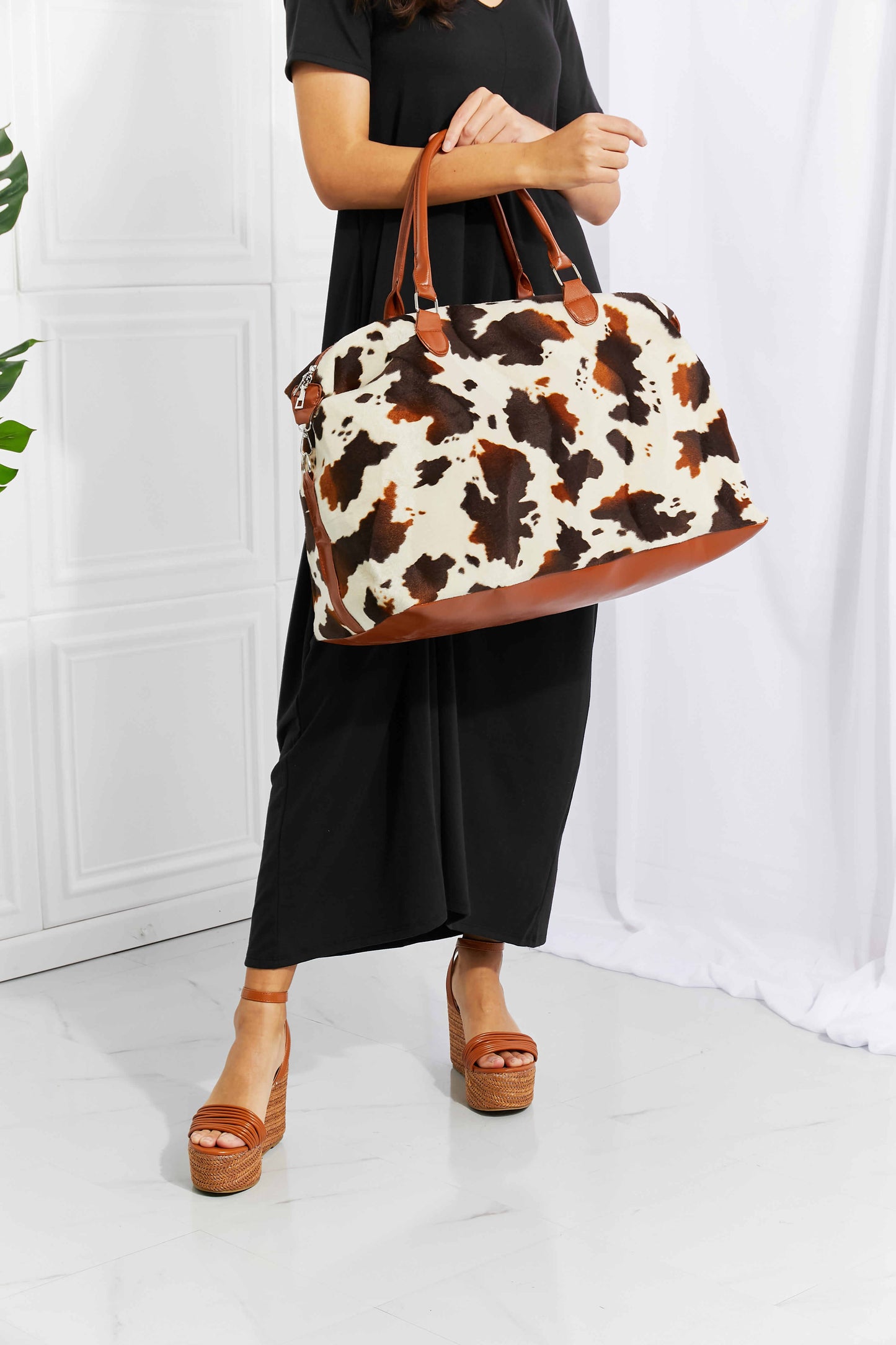 Zoey Animal Print Plush Medium Sized Weekender Bag