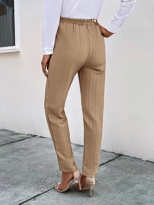 Texture Drawstring Tan Pants with Pockets
