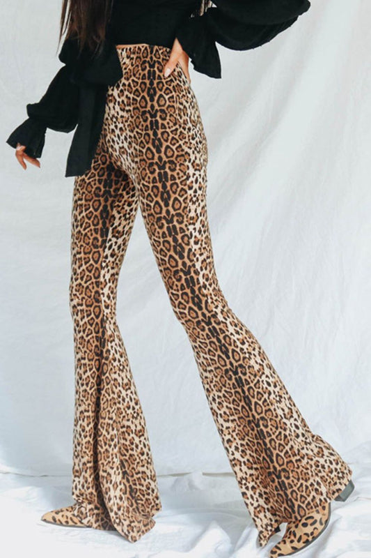 Women's Full Size Leopard Print Flare Leg Pants