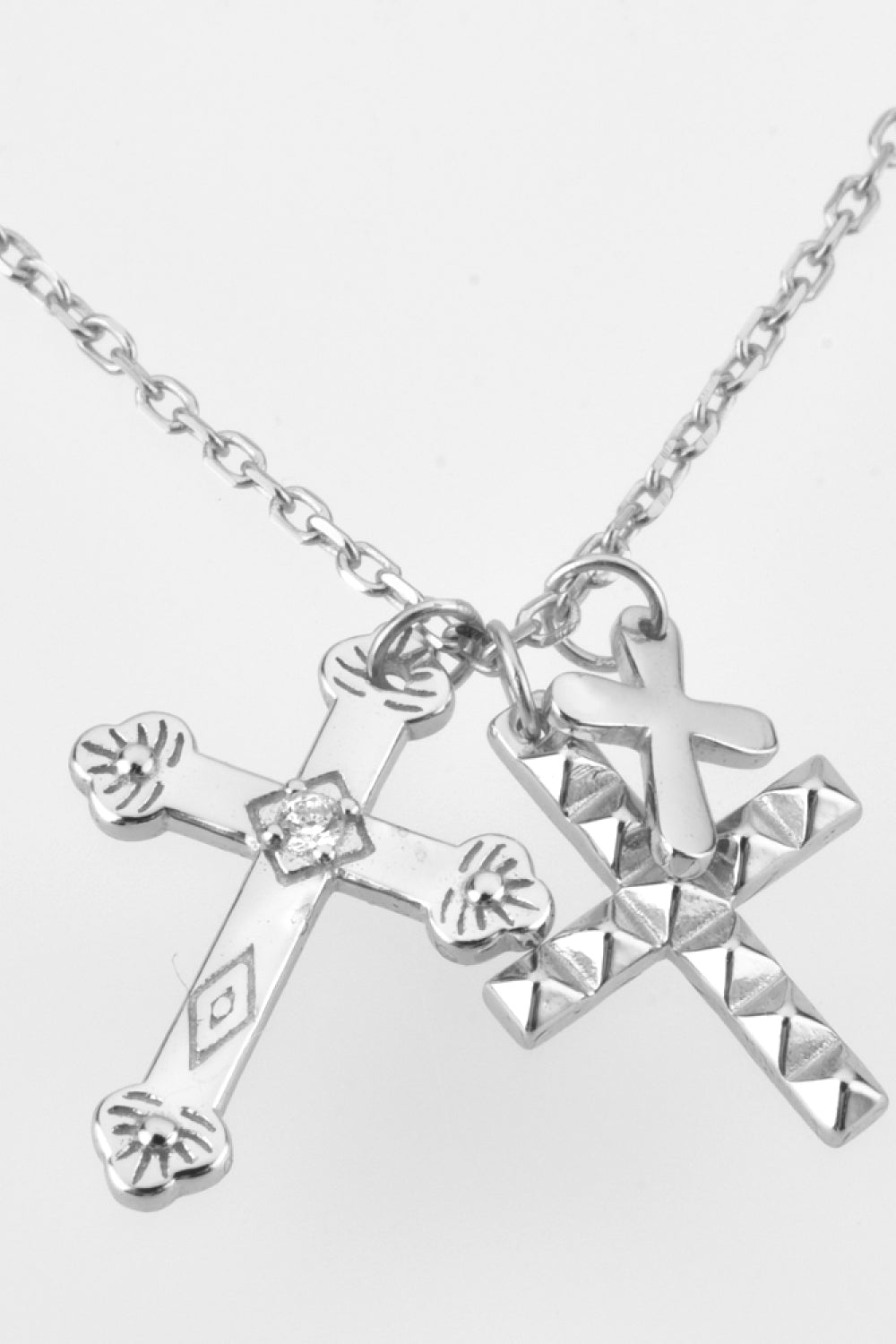 Inlaid Zircon Cross Pendant 925 Sterling Silver Necklace