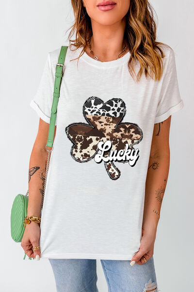 LUCKY Graphic Round Neck T-Shirt