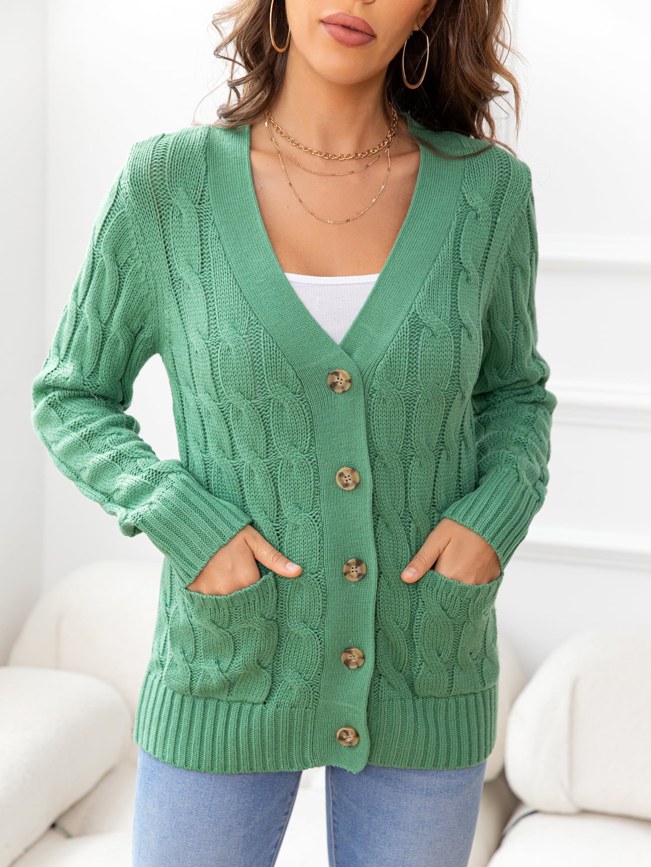 SavannahTree Button Down Cable-Knit Cardigan