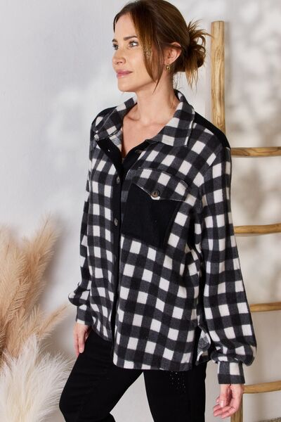 Hailey & Co Full Size Black Plaid Button Up Jacket