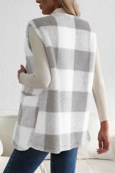 Shawnie Sherpa Plaid Open Front Vest Coat