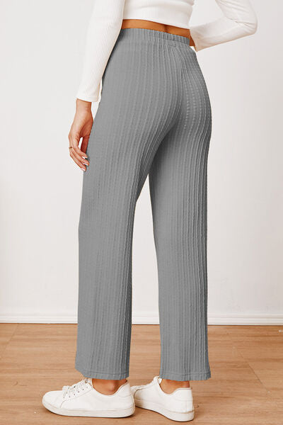 Savannah Lynn Textured Elastic Waist Straight Pants