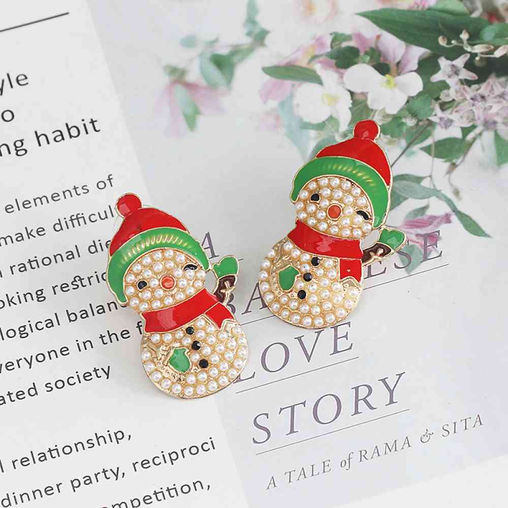 Christmas Snowman Rhinestone Alloy Earrings