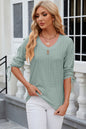 Eyelet Drawstring V-Neck Half Sleeve T-Shirt