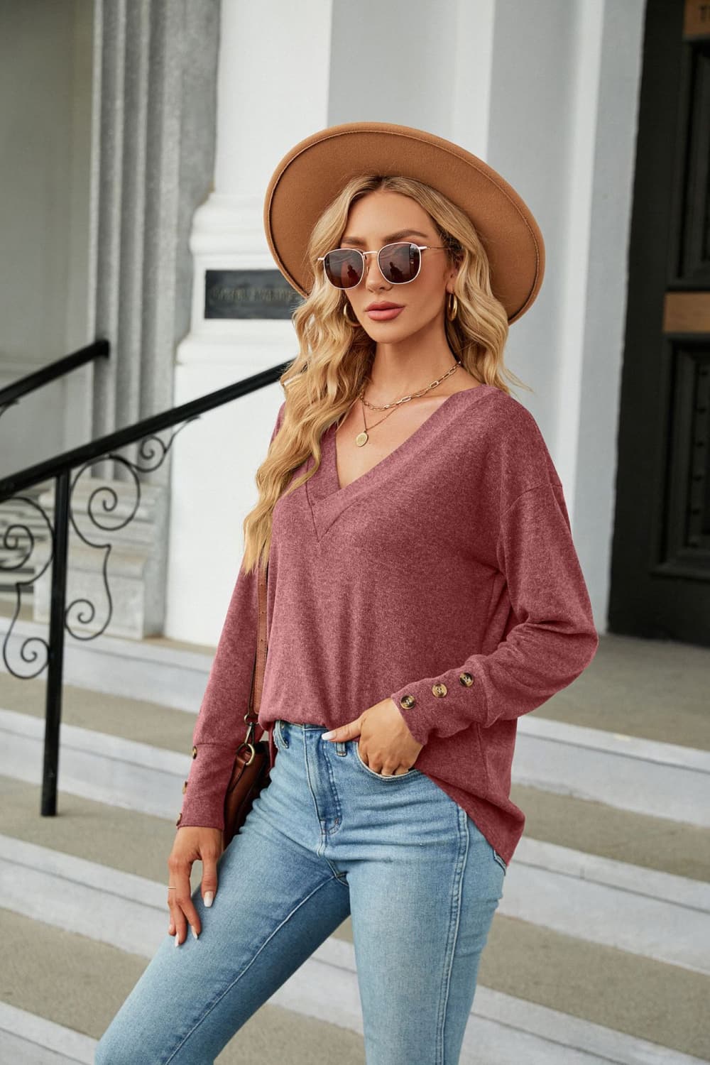 Full Size V-Neck Long Sleeve T-Shirt