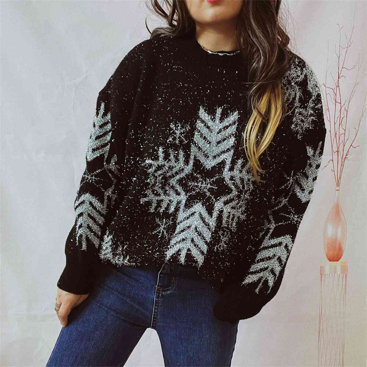 CHRISTMAS Snowflake Pattern Long Sleeve Sweater