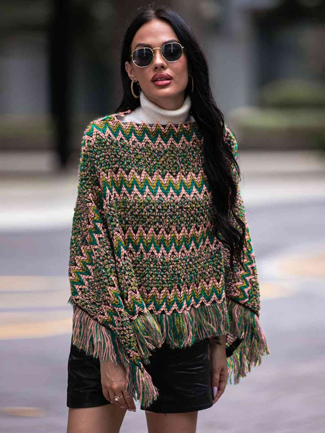 Boho Bea Fringe Hem Boatneck Poncho