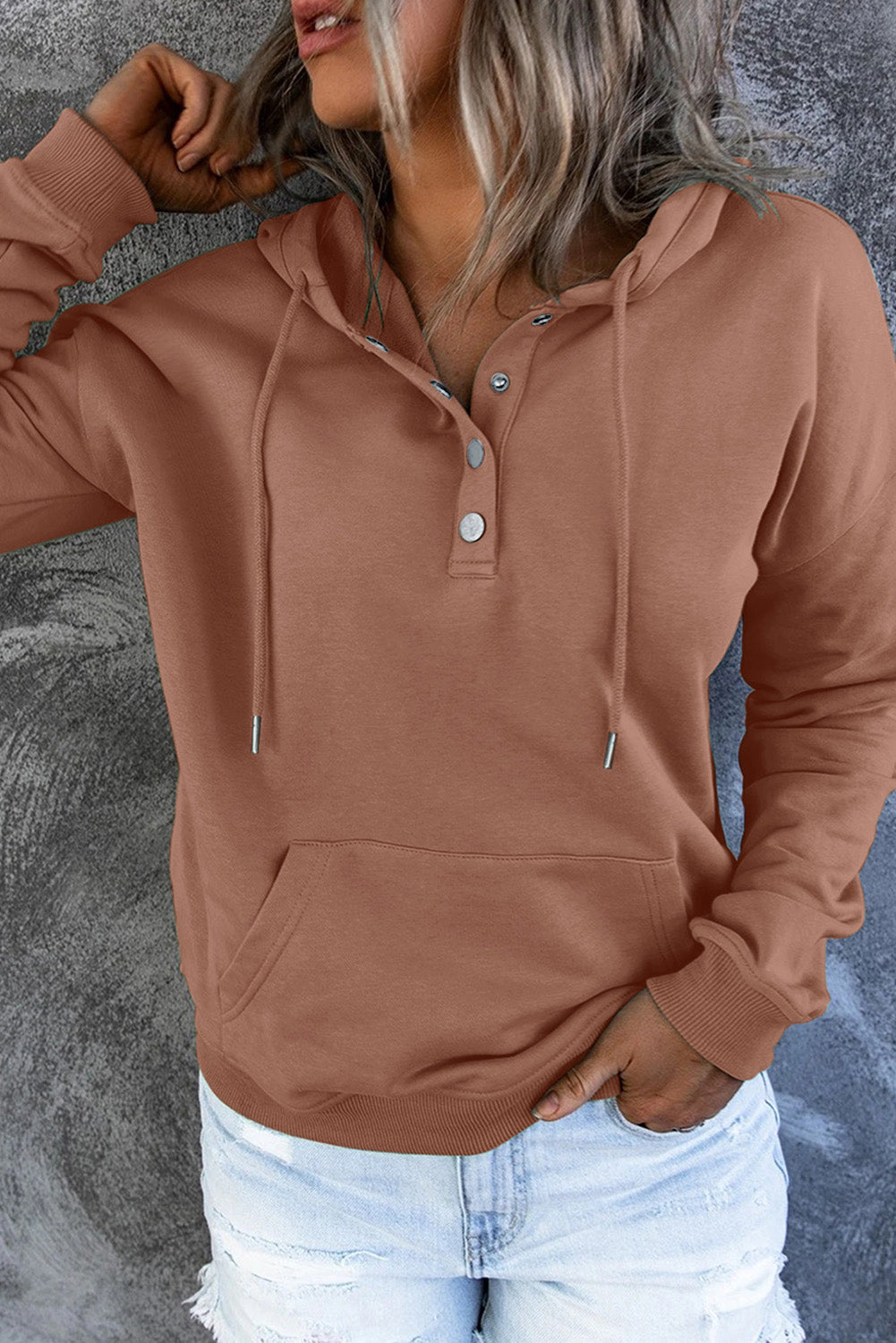Full Size Dropped Shoulder Long Sleeve Hoodie with Pocket