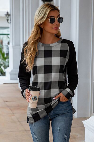 Women's Jasira Plaid Round Neck Long Sleeve T-Shirt