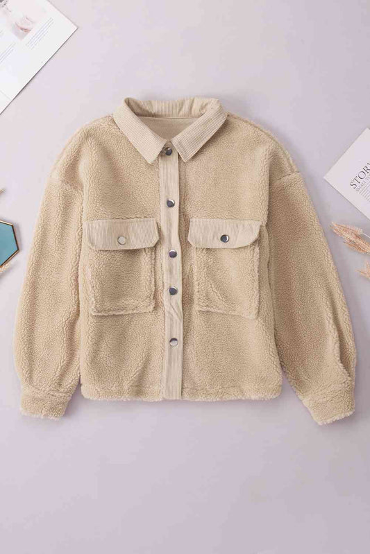 Nevah Sand Collared Neck Button Down Jacket