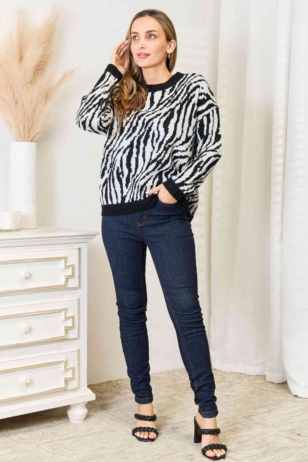 Heimsih Full Size Zebra Print Sweater