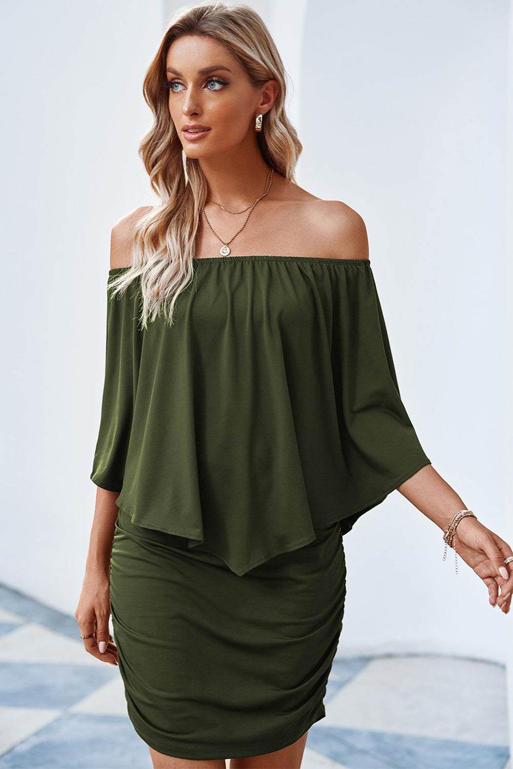 Women's Full Size Off-Shoulder Layered Dress