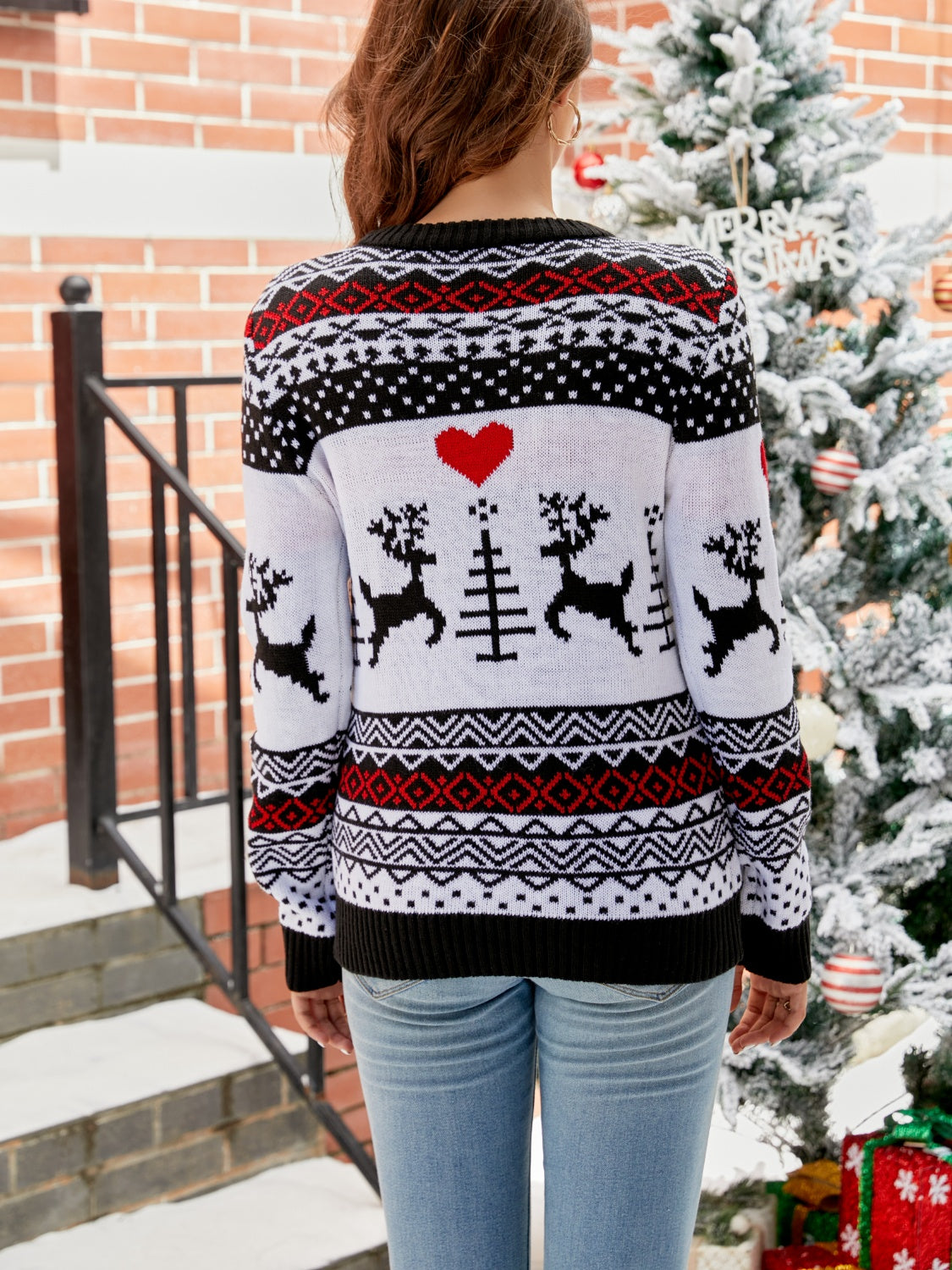 Full Size Christmas Round Neck Sweater