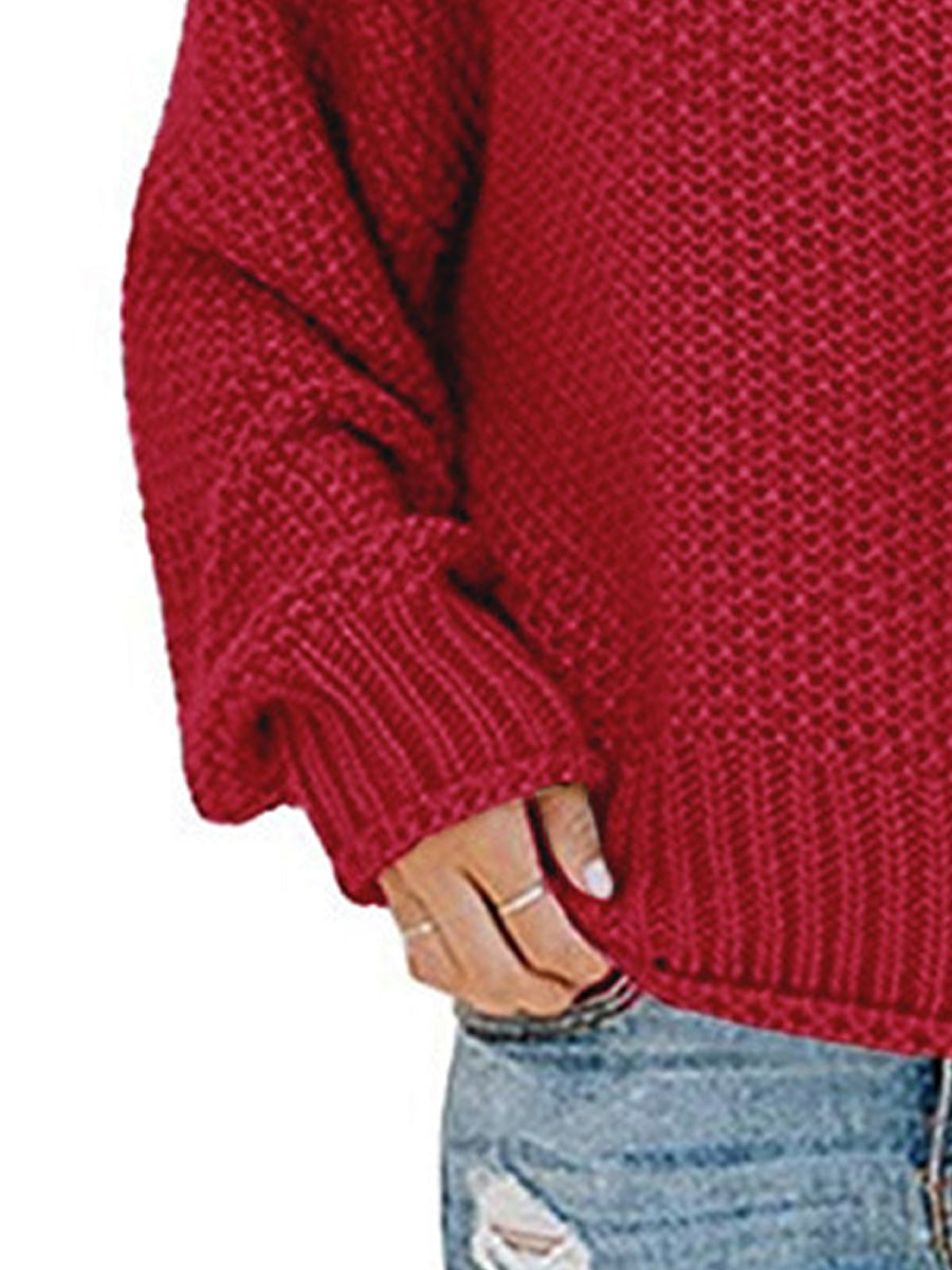 Moderate Stretch Turtleneck Dropped Shoulder Sweater