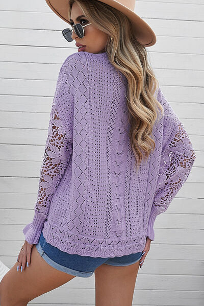 Isabella Openwork Lantern Sleeve Dropped Shoulder Sweater