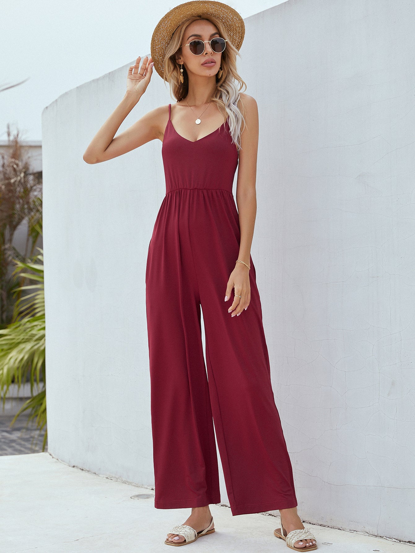 Full Size Adjustable Spaghetti Strap Jumpsuit with Pockets