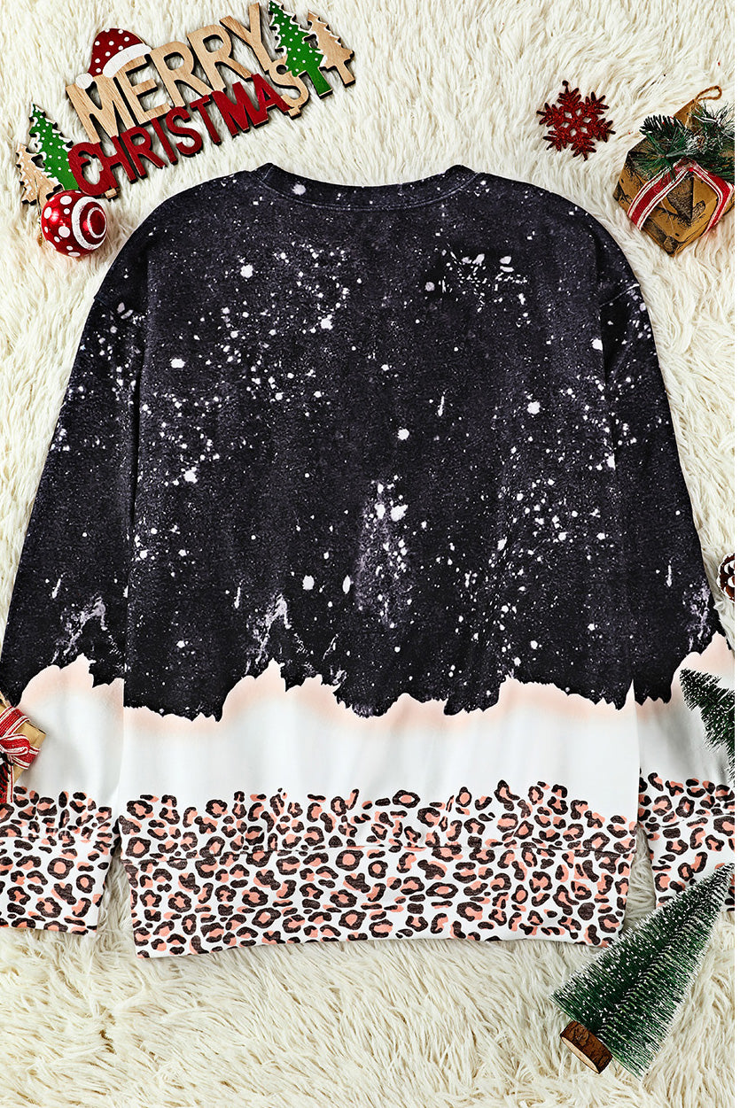 CHRISTMAS Graphic Full Size Leopard Sweatshirt