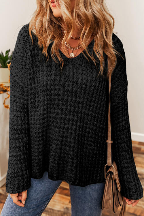 LoversLane Openwork Round Neck Long Sleeve Sweater