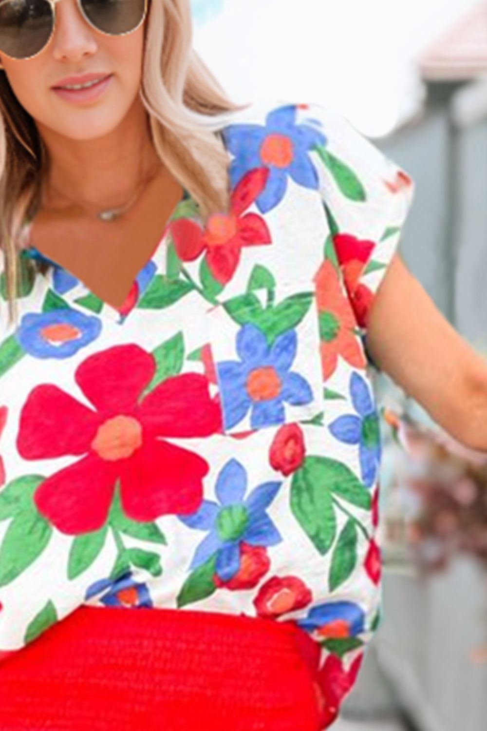 Women's Floral V-Neck Short Sleeve Top