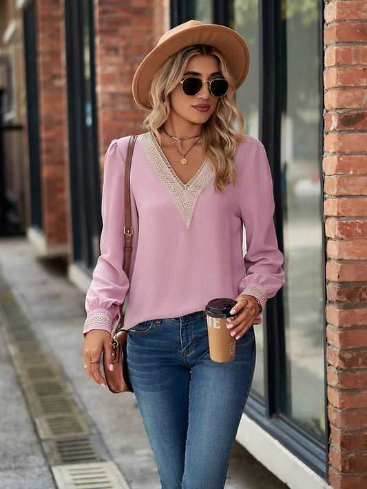 Full Size V-Neck Long Sleeve Blouse