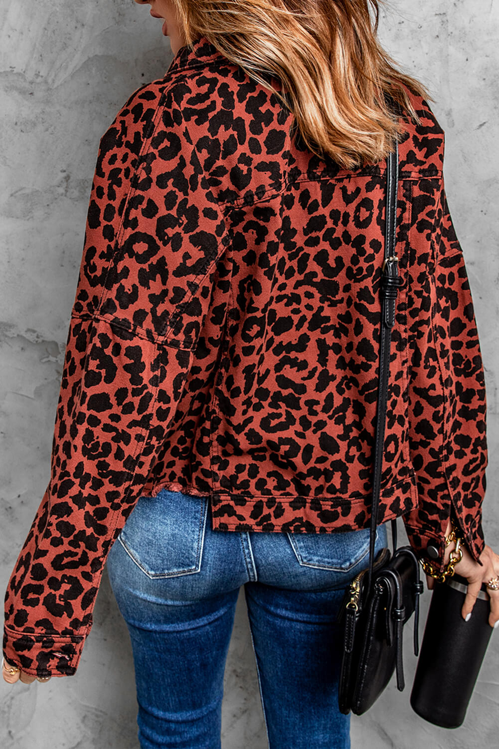 Full Size Leopard Print Raw Hem Jacket