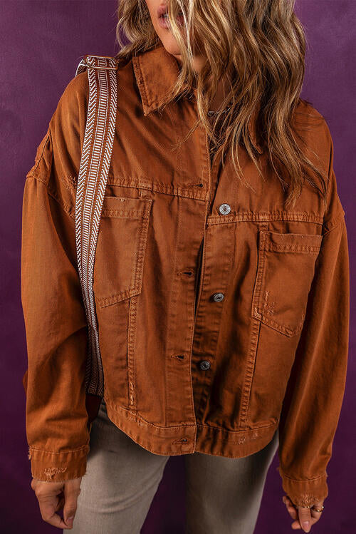 Ochre Collared Neck Button-Up Denim Jacket