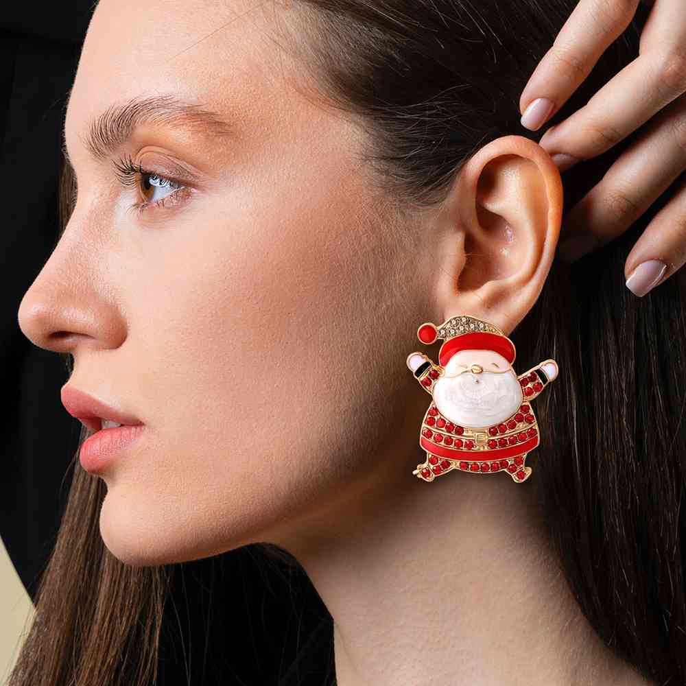 Christmas Rhinestone Alloy Santa Earrings