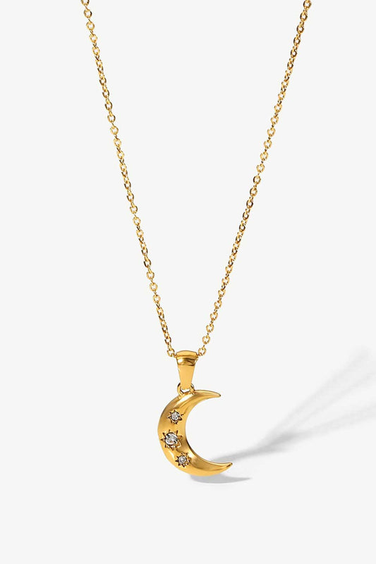 18K Gold Plated Women's Inlaid Zircon Moon Pendant Necklace