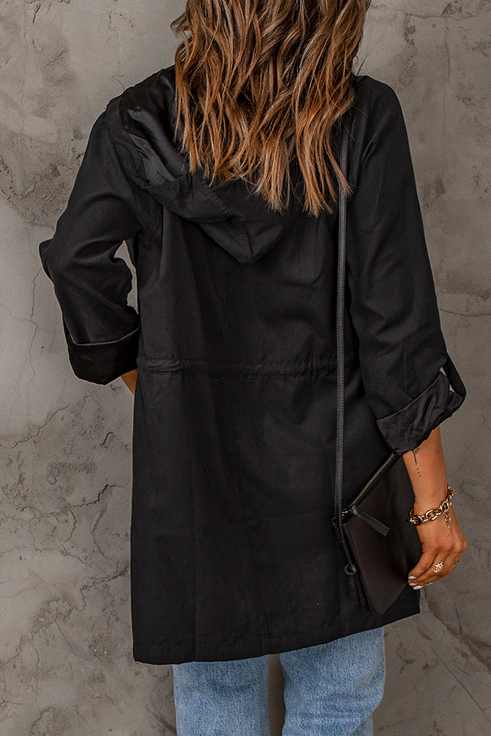 Full Size Drawstring Hooded Longline Jacket