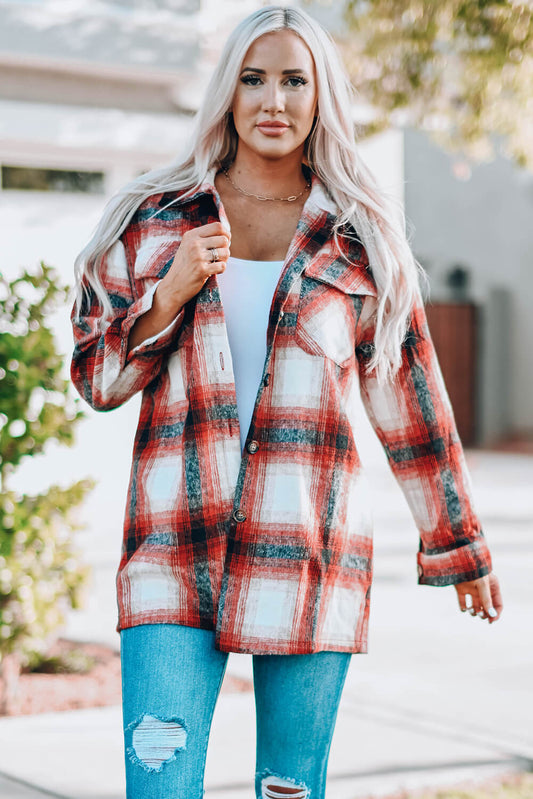 Full Size Plaid Button Up Shirt Jacket with Pockets