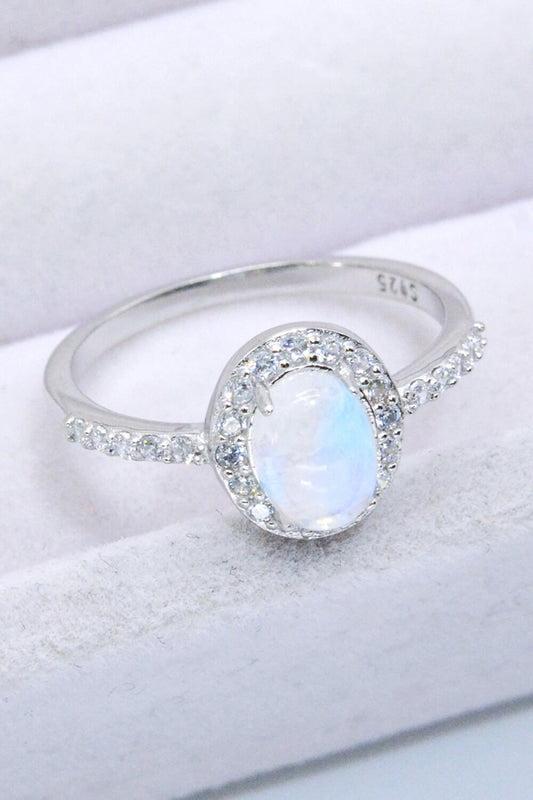 Women's 925 Sterling Silver Natural Moonstone Halo Ring