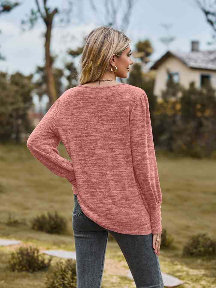 Full Size Round Neck Long Sleeve Buttoned T-Shirt