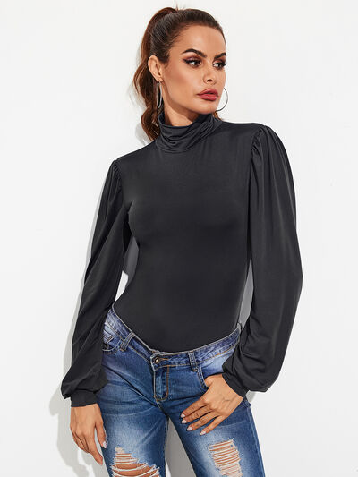 Women's BeautyEve Backless Tie-Waist Turtleneck Lantern Sleeve Bodysuit