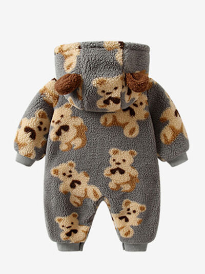 LITTLE KIDS UNISEX Bear Zip Up Long Sleeve Hooded Jumpsuit SZ 3M-24M