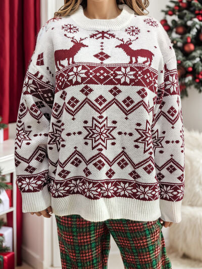 SEASONAL THEMED Snowflake Contrast Round Neck Long Sleeve Sweater