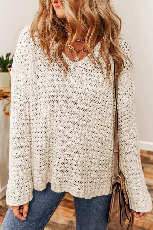 LoversLane Openwork Round Neck Long Sleeve Sweater