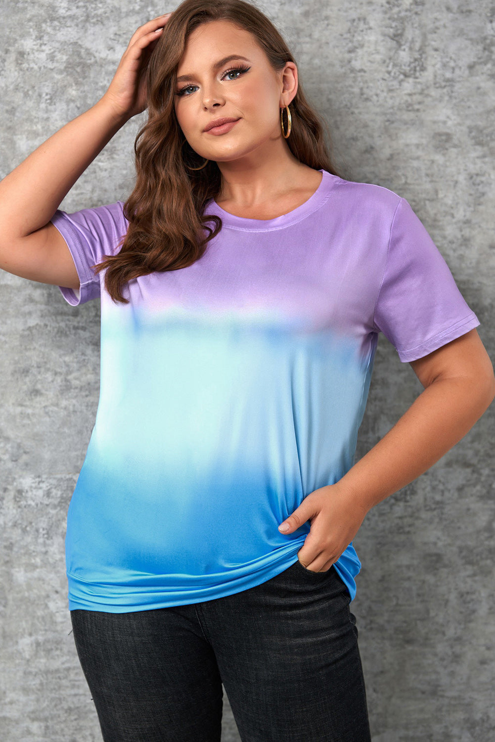 Women's Plus Size Gradient Color Block Tee Shirt