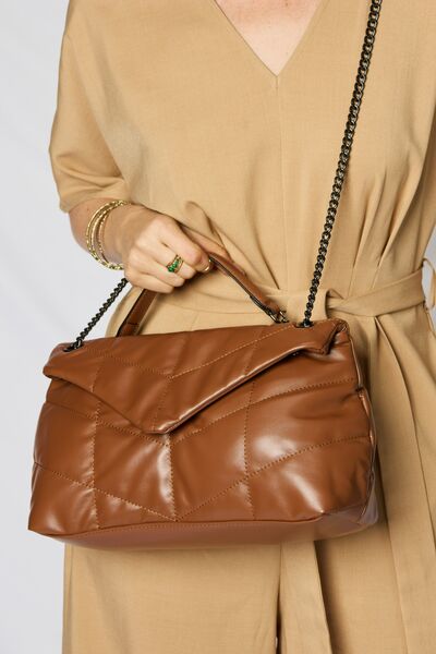 SHOMICO PU Leather Chain Tan Handbag